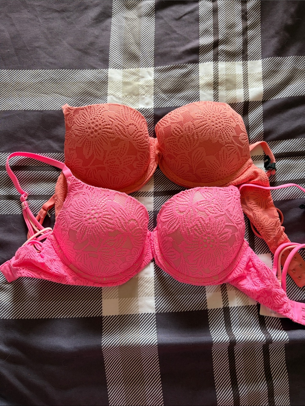 Lace Push-Up Bra - Coral and Hot Pink